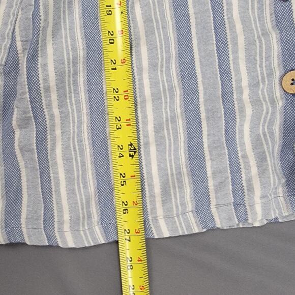 Roxy Striped Mini Dress M Tie Front Pockets Wood Buttons Coastal Chic - Picture 8 of 8